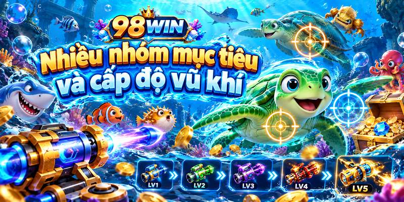 Các nhóm mục tiêu và cấp độ vũ khí giúp người chơi tìm hiểu cơ chế tính điểm trước khi tham gia.